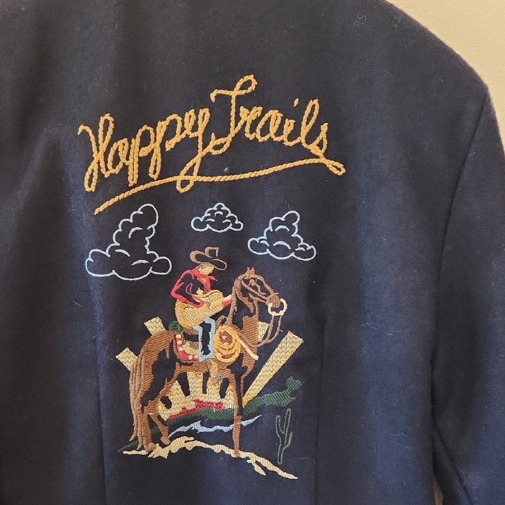 Navy Blue Embroidered Women's Jacket - Picture 3 of 5
